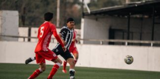 Two soccer players in action on the field, competing intensely during a match.