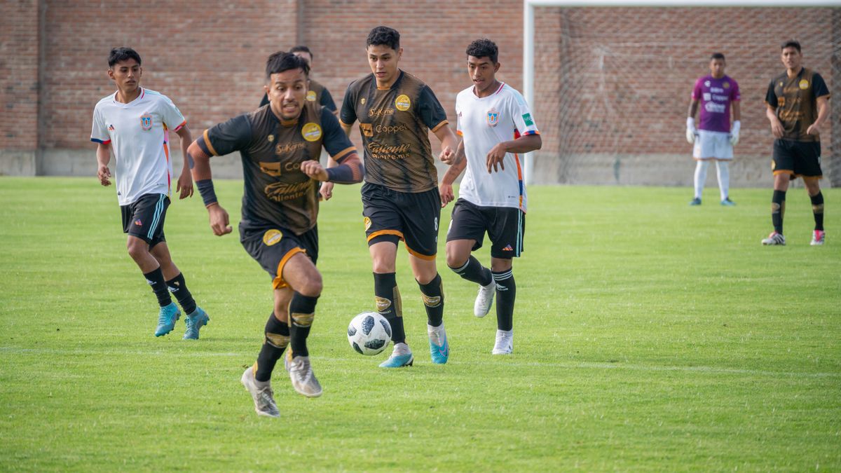 Soccer players in action on a green field during an intense match in Texcoco, Mexico.