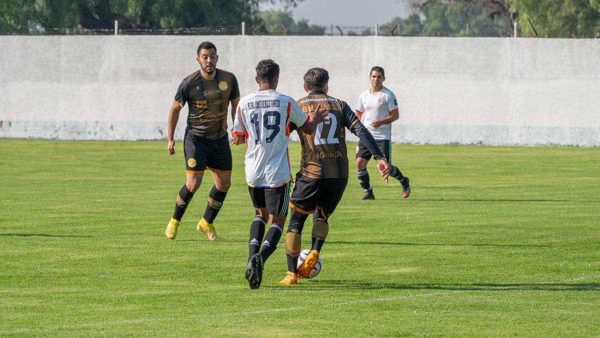 Soccer players in action on a sunny day on a grassy field.