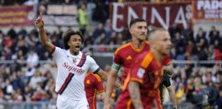 serie a tim 2023 2024: roma vs bolognal’esultanza di joshua zi