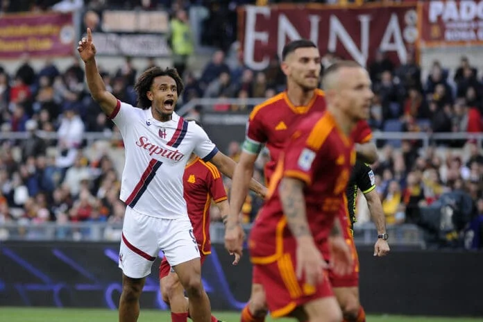 serie a tim 2023 2024: roma vs bolognal’esultanza di joshua zi