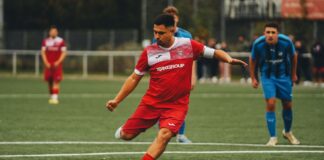 Football player in action on the pitch, showcasing athletic skill.